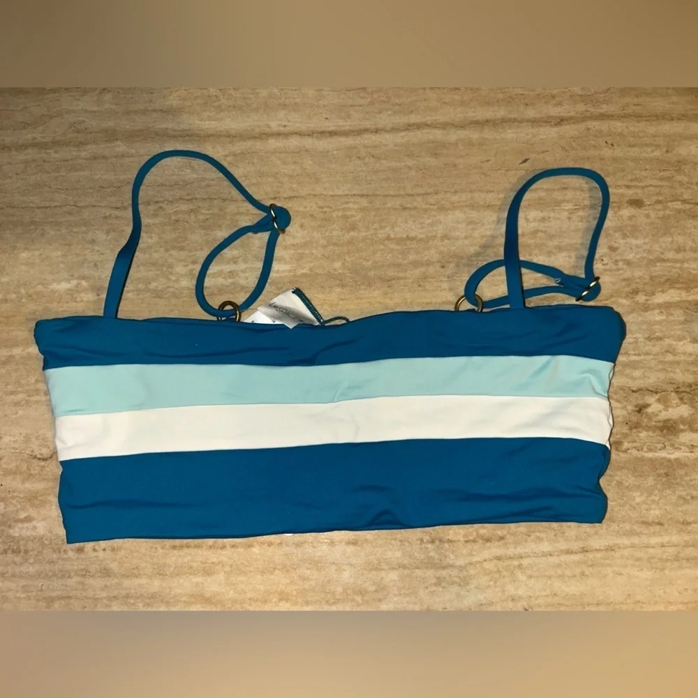 L*Space Rebel Stripe Bikini Top Blue Green Size XS